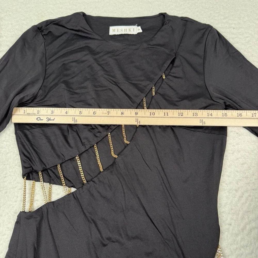 Meshki Chain Dress Women's Medium Black Gold Mini Bodycon Sexy Designer Stretch - Picture 6 of 12